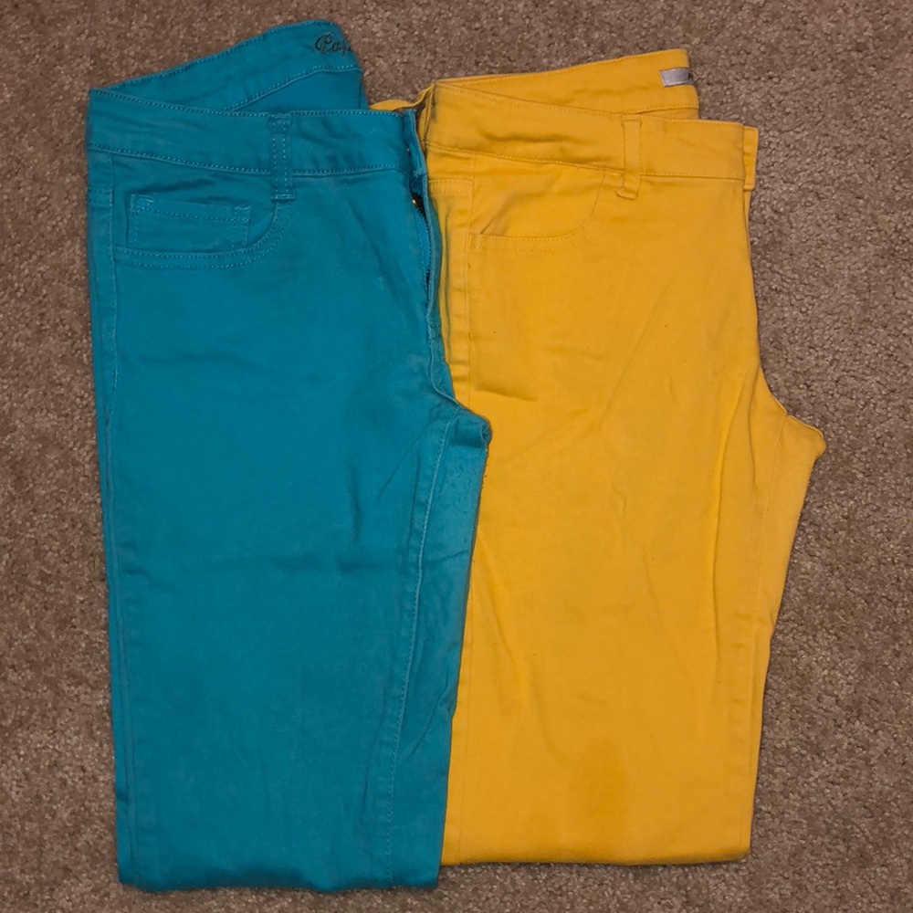2 Pair Of Jeans: Yellow & Blue